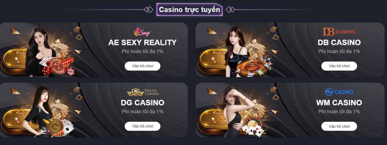 Sảnh EE88 Casino với các nhà cung cấp uy tín như AE Sexy Casino, WM Casino,..